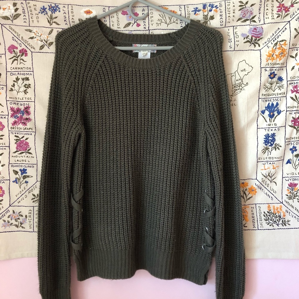 Green Pink Rose Sweater